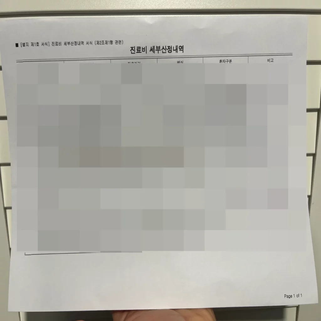 진료비-세부산정내역서-사진