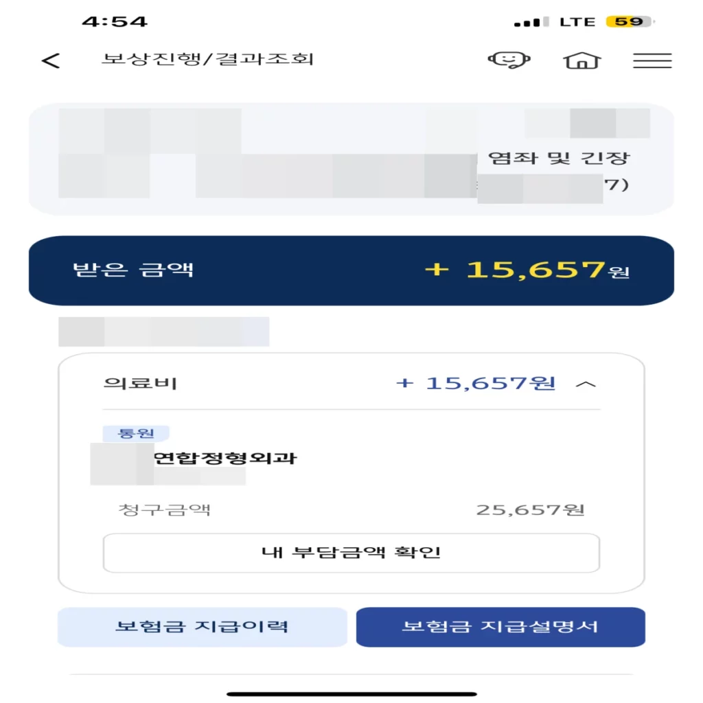 치료-비용에-대한-실비-보험-보상금-지급-내역