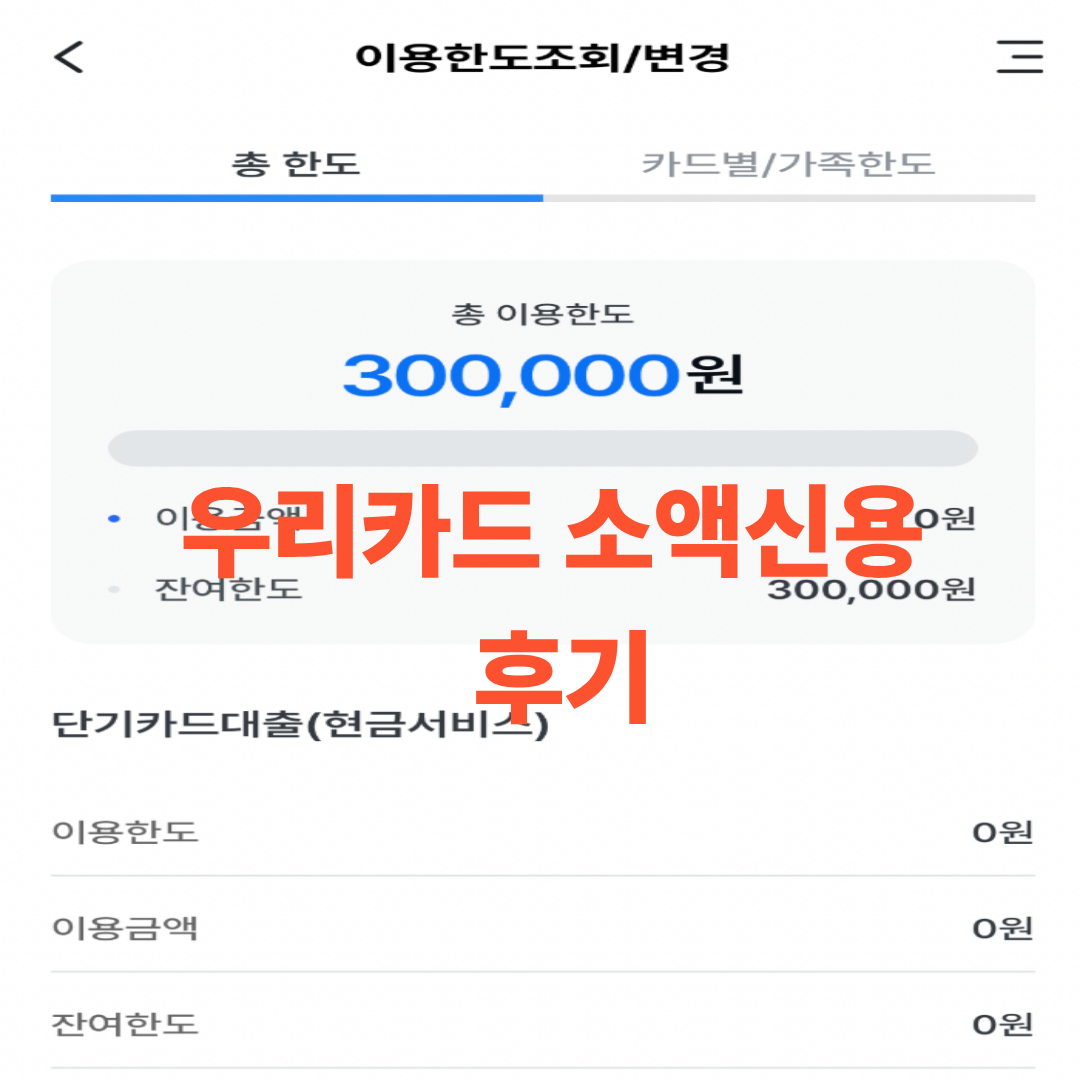 우리카드 체크카드 소액신용 신청 후 총 이용한도 안내 사진